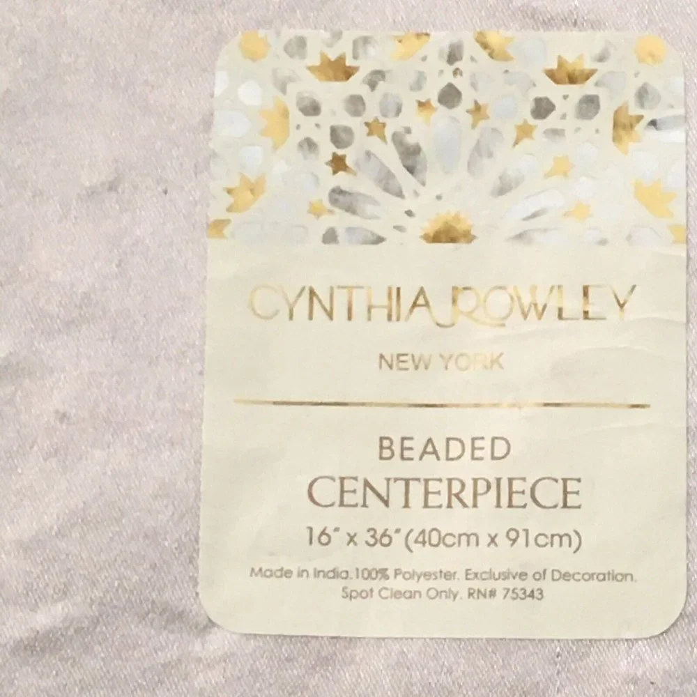 Cynthia Rowley Christmas Beaded Pinecone Poinsettia Table Runner Centerpiece